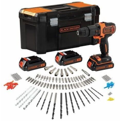 BLACK+DECKER BDCHD181B3A Akku Schlagbohrschrauber 18V/3x1,5Ah Zubehör 120-tlg Koffer
