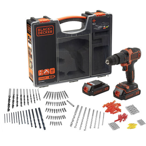 BLACK+DECKER BDCHD18BOA Akku Schlagbohrschrauber 18V 2x Akkus Zubehör 160-tlg.