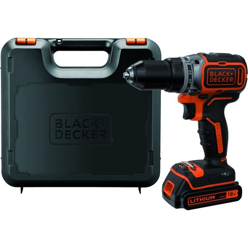 Black&decker - Perceuse-Visseuse sans fil 18V -black+decker - avec 1 batterie 18V 1.5 Ah - chargeur - coffret - BL186K-QW