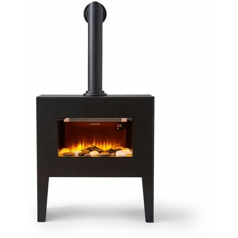 Black+Decker BXFH45007GB Realistic LED Flame Effect Fireplace Suite & Chimney Flue 1.8KW, Adjustable Thermostat 5-37°C, 8 Hour Timer, LED Display and Remote Control, 6 Flame Brightness Settings, Black