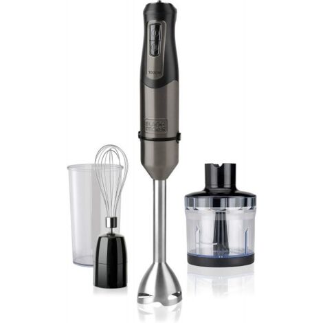 Black+decker bxhba1000e frullatore a immersione, con accessori, 1000 w, inox/plastica, nero/acciaio