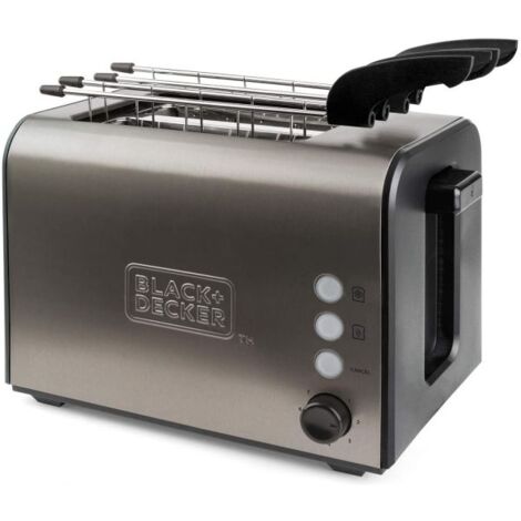 Black+decker bxtoa900e - tostapane in acciaio inox 900w, 2 slot extra large 42x137mm. 7 livelli di tostatura. sistema di pinze estraibili. autocentraggio. 3 funzioni