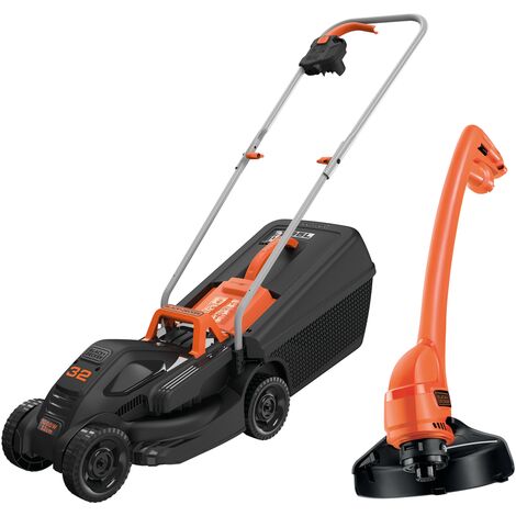 Black+Decker Elektro-Rasenmäher /-trimmer-Kit (1.000 W, 32cm Schnittbreite, 3-fach axial Schnitthöhenverstellung, 35l Grasfangbehälter, inkl. 200W Einhand-Rasentrimmer) BEMW351GL2
