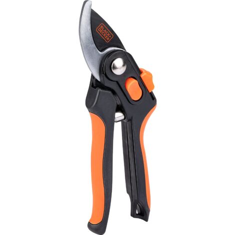 BLACK+DECKER Forbici da giardino – 20,3 cm – Lame in acciaio temprato – Spessore di taglio 13 mm – Nero/Arancione