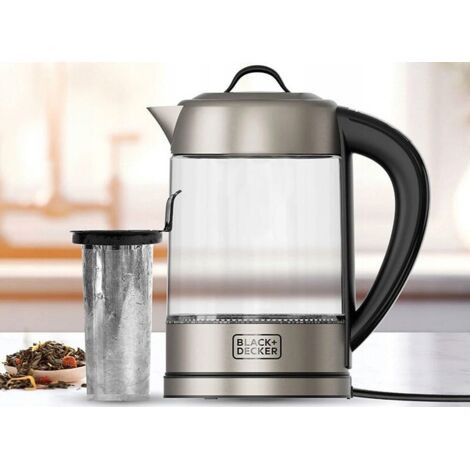 Black+Decker - Hervidor eléctrico BXKE2205E  2200W  Jarra de Cristal 1.7L  Filtro Acero Inoxidable  Selector Digital 60-100ºC  Luz LED Base  Rotación 360º  Tapa Hermética