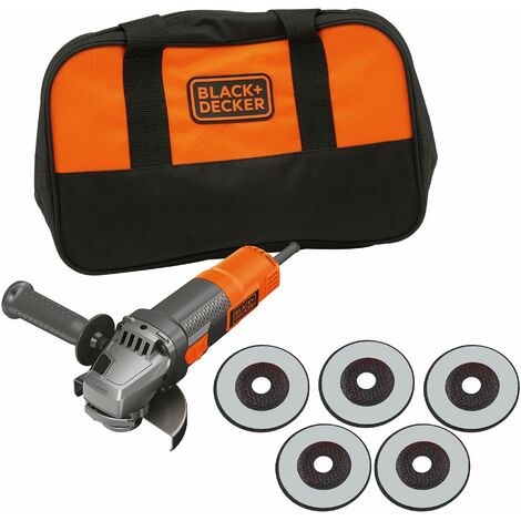 Black & Decker – Meuleuse d'angle filaire 900W 125mm – BEG220SA5 – Moteur puissant pour coupe nette – Livrée avec 5 disques et sac de transport - BEG220SA5-FR