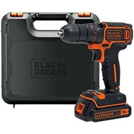 Black & Decker – Perceuse-visseuse sans fil 18V avec 2 batteries 1.5Ah – Mandrin 10mm – Couple 30Nm pour perçage bois et métal – Lampe LED intégrée - BDCDC18K-QW