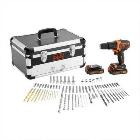 Black & Decker – Perceuse à percussion 18V avec 2 batteries 1.5Ah – Coffret de 80 accessoires – Couple 40Nm pour perçage béton, bois et métal - BDC718AS2F-QW