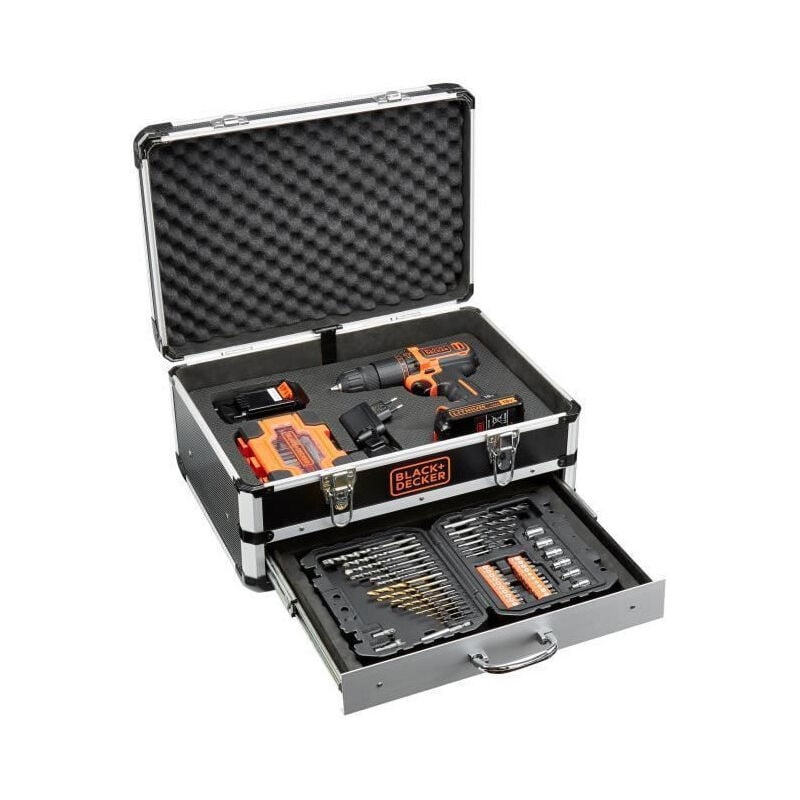 Black&decker - black + decker - Perceuse a percussion - Batterie Li Ion 2x18 v + 80 accessoires en coffret - Noir et orange