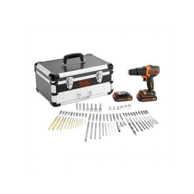 Black&decker - Trapano avitateur de percussion avec batterie 18v double en valigetta premium avec casset de 80 accessoires en deux cadeaux extrables