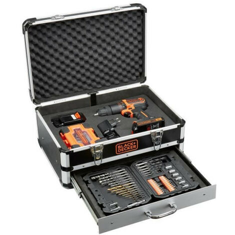 BLACK+DECKER Perceuse a Percussion Sans Fil 18 V BDC718AS2F-QW avec 80 Accessoires, 2 Batteries, 1 Malette Métal
