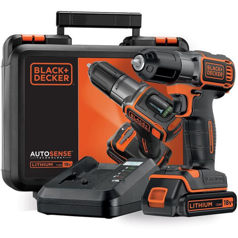 Black & Decker – Perceuse sans fil 18V avec 1 batterie 1,5Ah – Couple 16Nm – Mandrin autoserrant 10mm – Technologie Autosense – Coffret inclus – ASD18K - ASD18K-QW