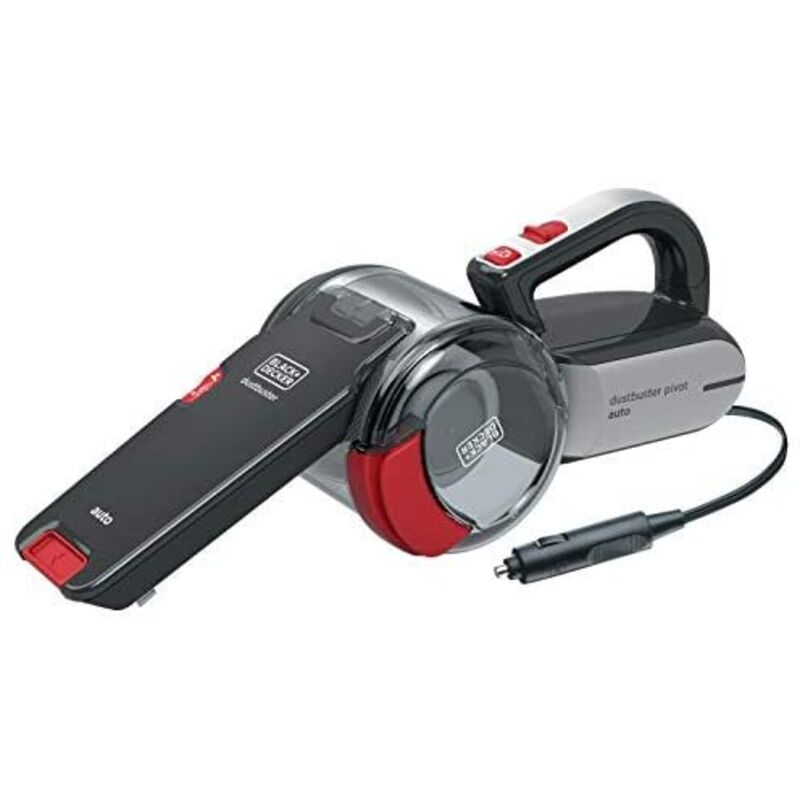 BLACK+DECKER PV1200AV-XJ - Autostaubsauger mit schwenkbarem Kopf 12V, 350ml, Zigarettenanzünder-Adapter, Farbe Grau/Rot/Klar