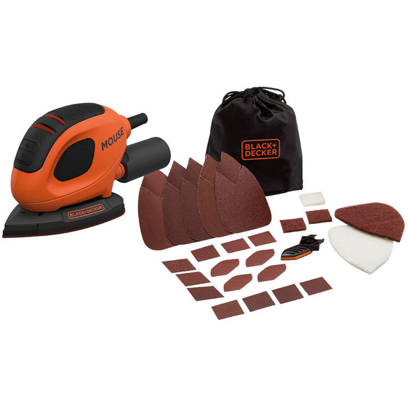 Black&decker - Black and Decker - Ponceuse de finition Mouse 55 w avec 15 accessoires en softbag - BEW230BC