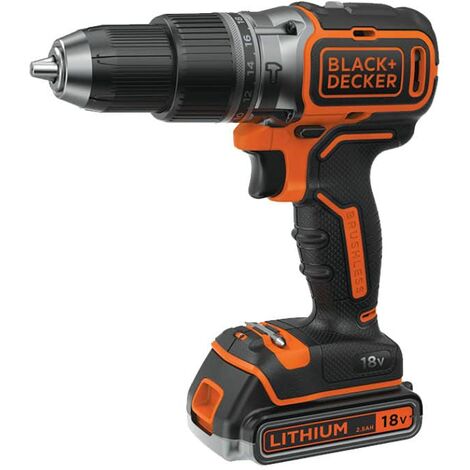 BLACK+DECKER Trapano a percussione senza filo da 18V con 2 batterie da 2,5Ah, velocità variabile, 2 ingranaggi, coppia di 52Nm, POWERCONNECT, BL188E2K-QW