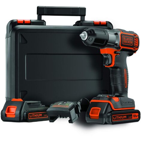 BLACK+DECKER, Trapano/Avvitatore Autosense™ 18V Litio in valigetta con doppia batteria. ASD184KB-QW