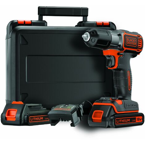 BLACK+DECKER, Trapano/Avvitatore Autosense™ 18V Litio in valigetta con doppia batteria. ASD184KB-QW
