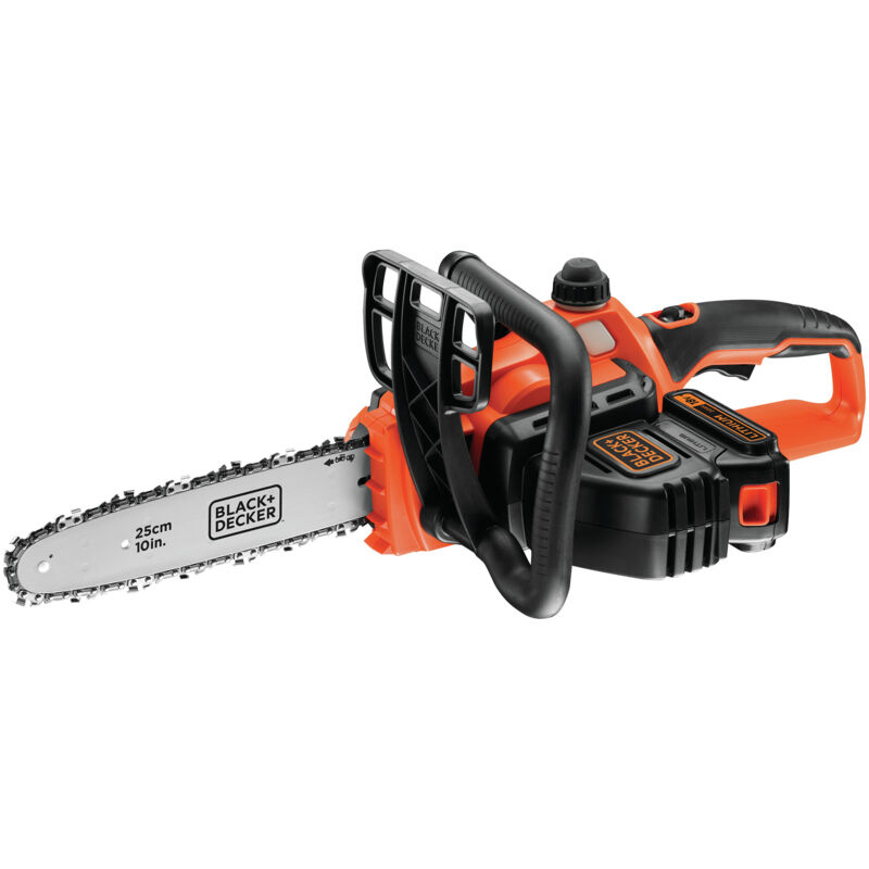 Black&decker - Tronçonneuse sans fil - 25 cm - 18 v - 2 Ah - 1 batterie - Double interrupteur de sécurité et protection main (GKC1825L20-QW)
