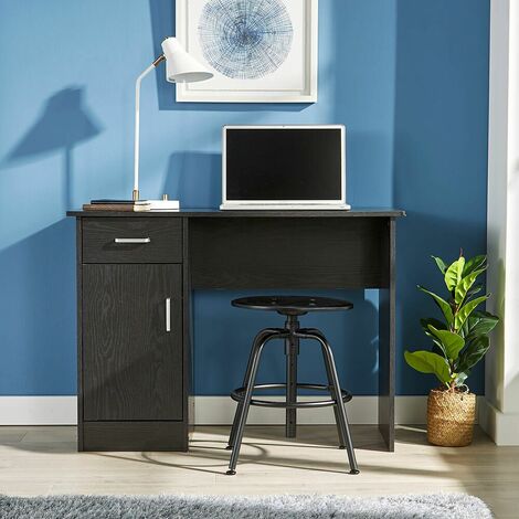 Black Desk 1 Drawer 1 Door Compact Computer Workstation Home Office Table Tyler