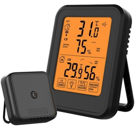 Black Digital Hygrometer Thermometer, Indoor and Outdoor Hygrometer Thermometer with Wireless External Sensor, LCD Backlight ℃/℉, Suitable for Office, Home, Bedroom YMYNY