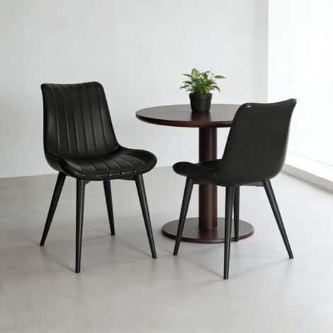 Black Dining Chairs Set of 2 Modern Faux Leather Upholstered Dining Room Chairs with Sturdy Metal Legs Mid-Century Style Comfortable Seating for Kitchen Living Room Office and Dining Room