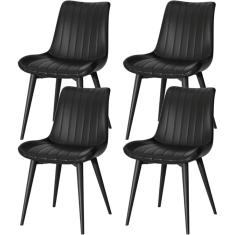 Black Dining Chairs Set of 4 Modern Faux Leather Upholstered Dining Room Chairs with Sturdy Metal Legs Mid-Century Style Comfortable Seating for Kitchen Living Room Office and Dining Room