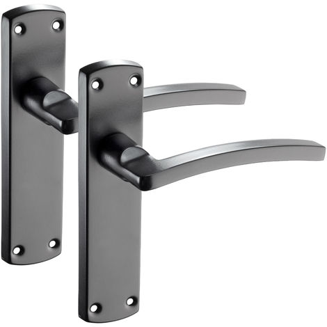 Black Door Handles On Backplate With Gently Arched Lever