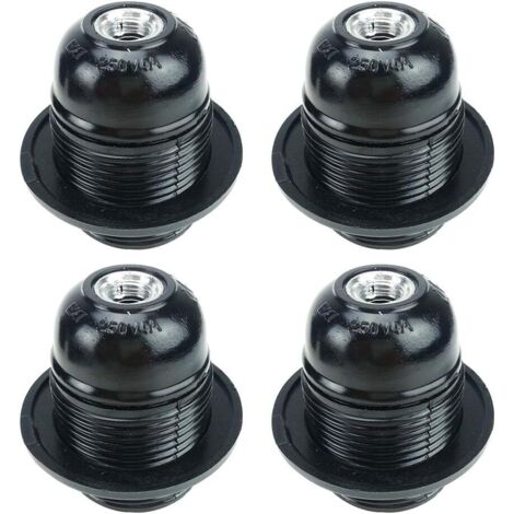 Black E27 Screw, E27 Bulb Holder, 4 Pieces E27 Socket, E27 Socket Bulb, Solid Light Bulb Socket, Black Socket Adapter, Lamp Sockets Decoration Cafe Kitchen Cafeteria Industry and DIY