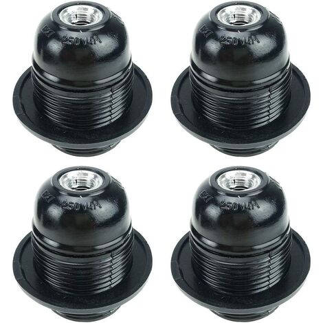 Black E27 Screw, E27 Bulb Holder, 4 Pieces E27 Socket, E27 Socket Light Bulb, Solid Light Bulb Socket, Black Adapter Socket, Lamp Sockets Decoration Cafe Kitchen Cafeteria Industry and DIY