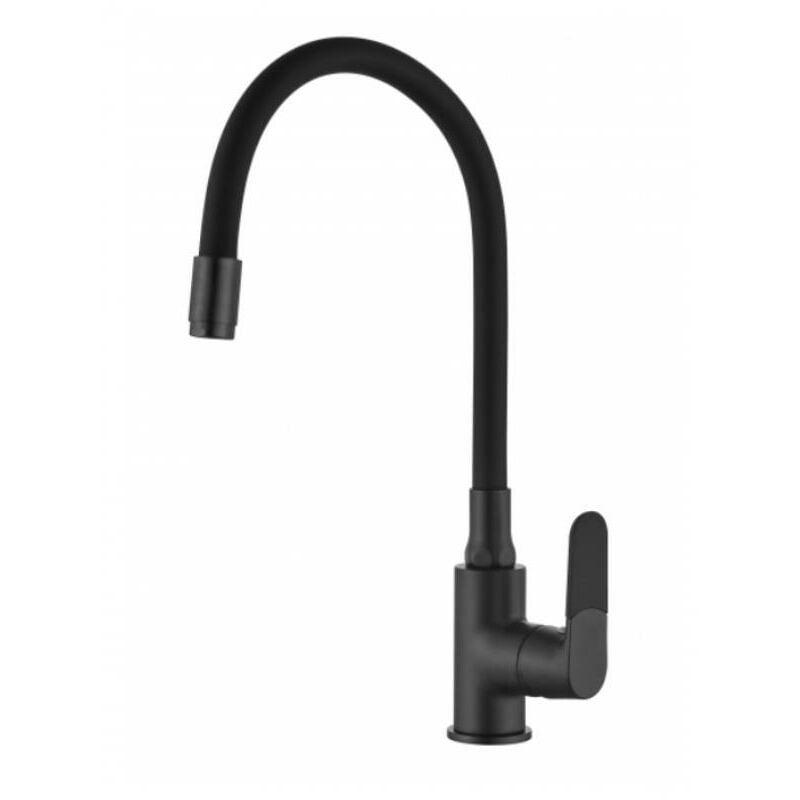 Invena - Black Elastic Spout Shape Memory Kitchen Mixer Tap Tall Inox Single Lever Faucet