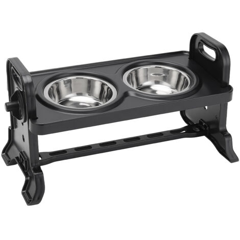 Black Elevated Feeder with 2 Stainless Steel Bowls, 38cm W x 18.5cm D x 20.5cm H