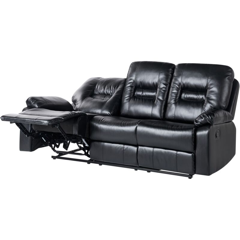 Beliani - Modern Faux Leather Recliner Sofa Manual Reclining Padded 3 Seater Black Bergen