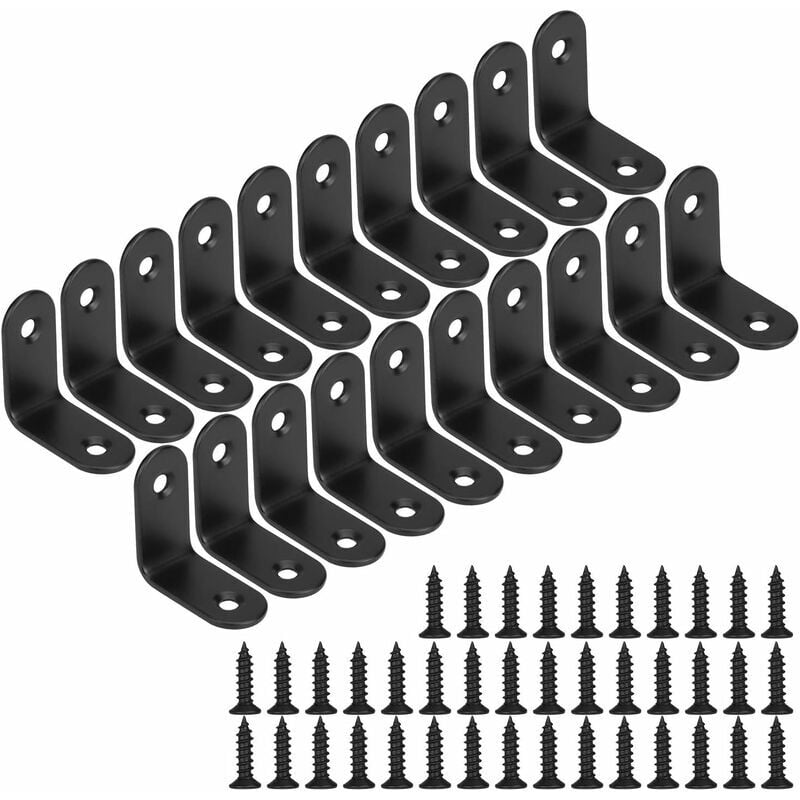 Linghhang - Black Fixed Bracket Right Angle Bracket l Shape Metal Bracket With Screws Wood Furniture Cabinet Support 20pcs 303016mm