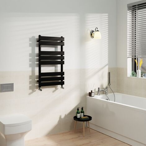 Black Flat Panel Heated Towel Rail Radiator Bathroom 800x450mm