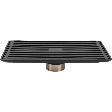 Black Floor Drain with Removable Cover Stainless Steel Bathroom Kitchen Accessory 10x20cm