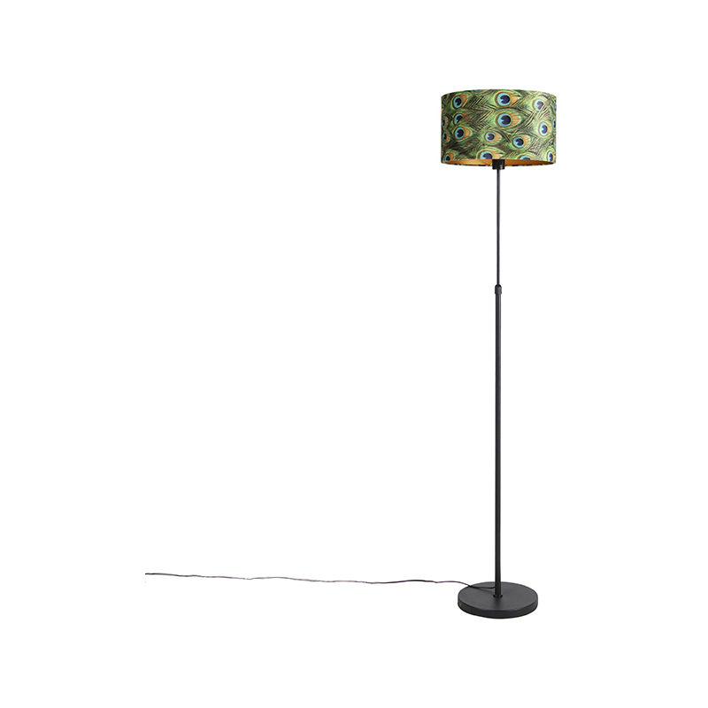 Black floor lamp with velor shade peacock with gold 35 cm - Parte