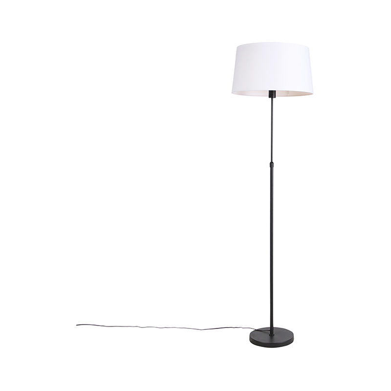 Black floor lamp with white linen shade 45 cm adjustable - Parte