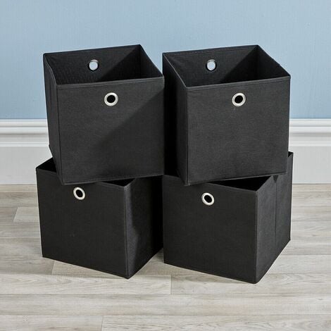 Black Foldable Canvas Storage Folding Box Fabric Cube Cloth Bag 4 Piece Set