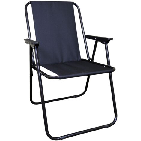 Black Folding Canvas Camping / Festival / Outdoor Chair with Plastic Arm Rests