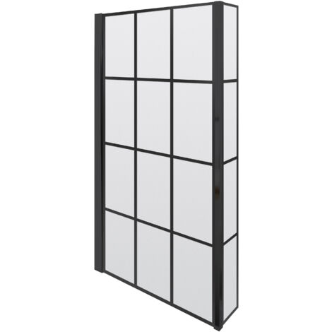 Black Frame 6mm Glass L Shaped Shower Bath Screen 1430 x 795 x 150mm