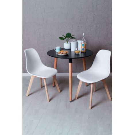 Black Friday - Conjunto Mesa Tower Redonda 80 cm Negra y Pack 2 Sillas Kelen - Blanco