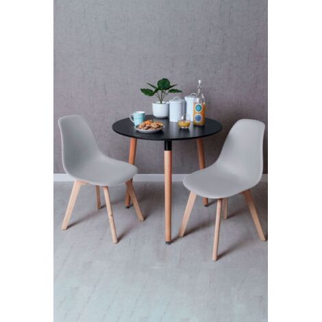 Black Friday - Conjunto Mesa Tower Redonda 80 cm Negra y Pack 2 Sillas Kelen - Gris