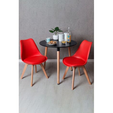 Black Friday - Conjunto Mesa Tower Redonda 80 cm Negra y Pack 2 Sillas Synk Basic - Rojo
