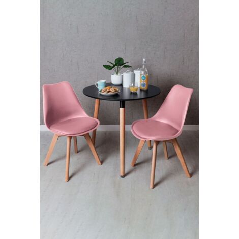Black Friday - Conjunto Mesa Tower Redonda 80 cm Negra y Pack 2 Sillas Synk Basic - Rosa