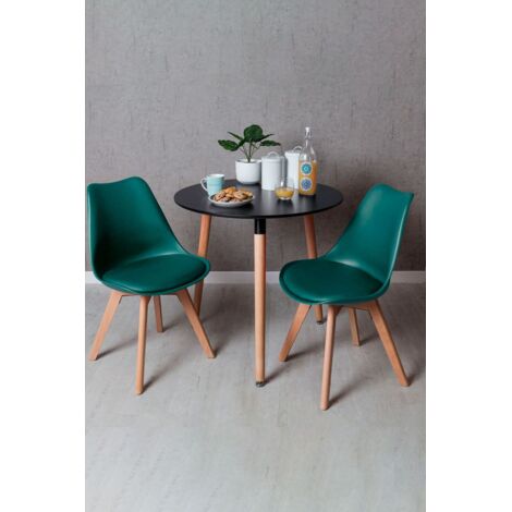Black Friday - Conjunto Mesa Tower Redonda 80 cm Negra y Pack 2 Sillas Synk Basic - Verde azulado