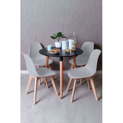 Black Friday - Conjunto Mesa Tower Redonda 80 cm Negra y Pack 4 Sillas Kelen - Gris