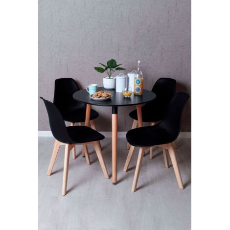 Black Friday - Conjunto Mesa Tower Redonda 80 cm Negra y Pack 4 Sillas Kelen - Negro