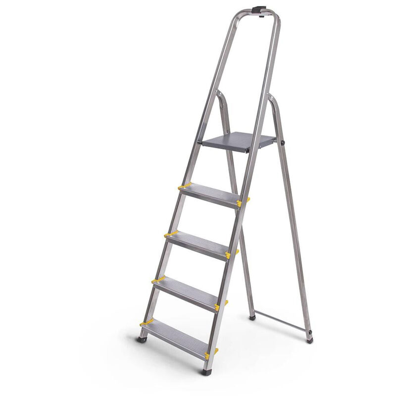 Escabeau 5 marches dura pliable, marchepied léger en aluminium, hauteur plateforme 97cm, pieds antidérapants, charge 150kg, garantie 5 ans Hoström
