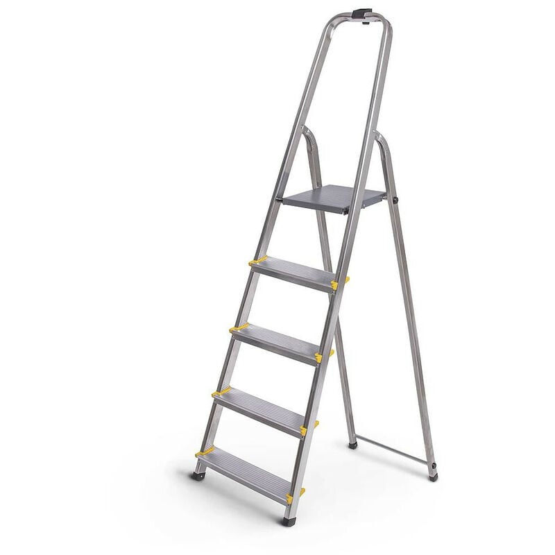 Escabeau 5 marches dura pliable, marchepied léger en aluminium, hauteur plateforme 97cm, pieds antidérapants, charge 150kg, garantie 5 ans Hoström