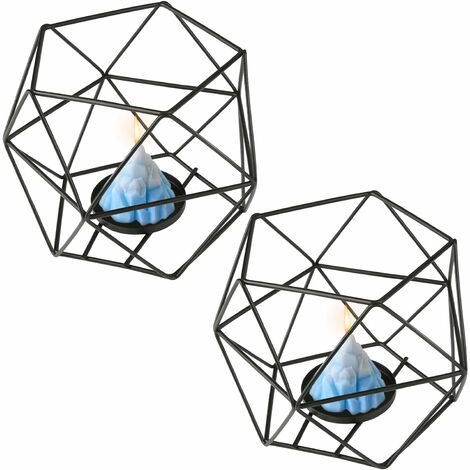 Black Geometric Decor Candle Holders, 2 Tealight Holders, Metal Geometric Stands, Pillar Candle Holder Centerpieces for Wedding Tables Decoration, Ceremony
